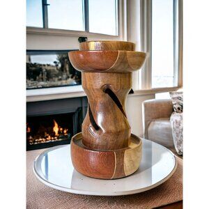 Vintage MWC 1999 By Monty Round Pillar Candle Holder Hand Carved Wooden